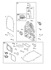 Crankcase Cover/Sump Group Diagram and Parts List for 389447-0122-E1  Briggs and Stratton Engine